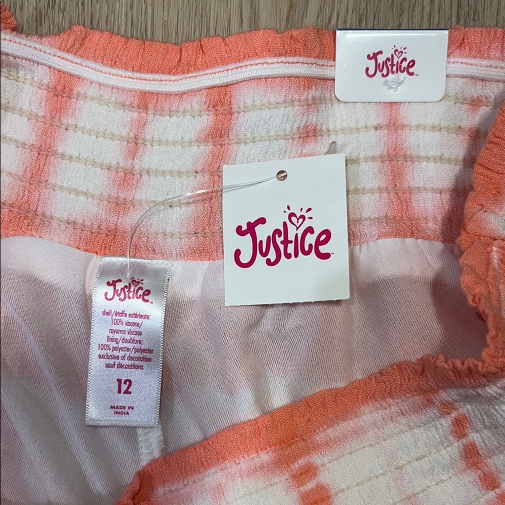 🛍️ 3 for $20 🛍️ - Justice Tie-Dye Coral and White High Waist Shorts - NWT - Picture 2 of 6
